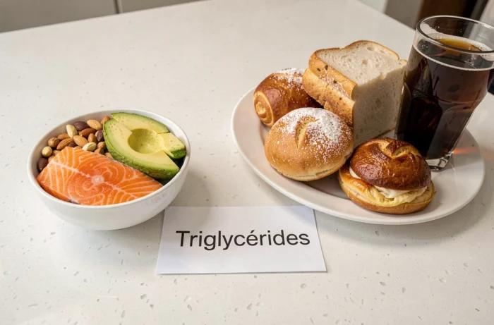 Comparaison d'aliments sains et mauvais pour le taux de triglycérides dans le sang