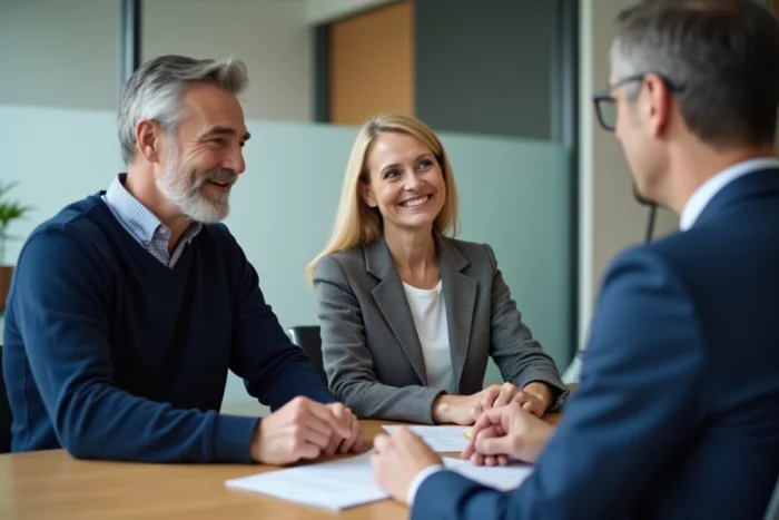 Couple en consultation avec un conseiller pour planifier des obsèques sur mesure